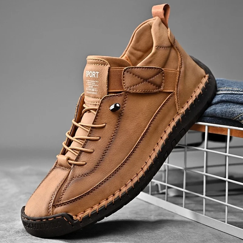 Handmade Leather Men Shoes Casual Slip On Loafers Breathable Leather Shoes Men F