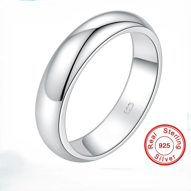 Never Fade Simple 4mm Glossy Stainless Steel Ring Couple's Silver Color Wedding 