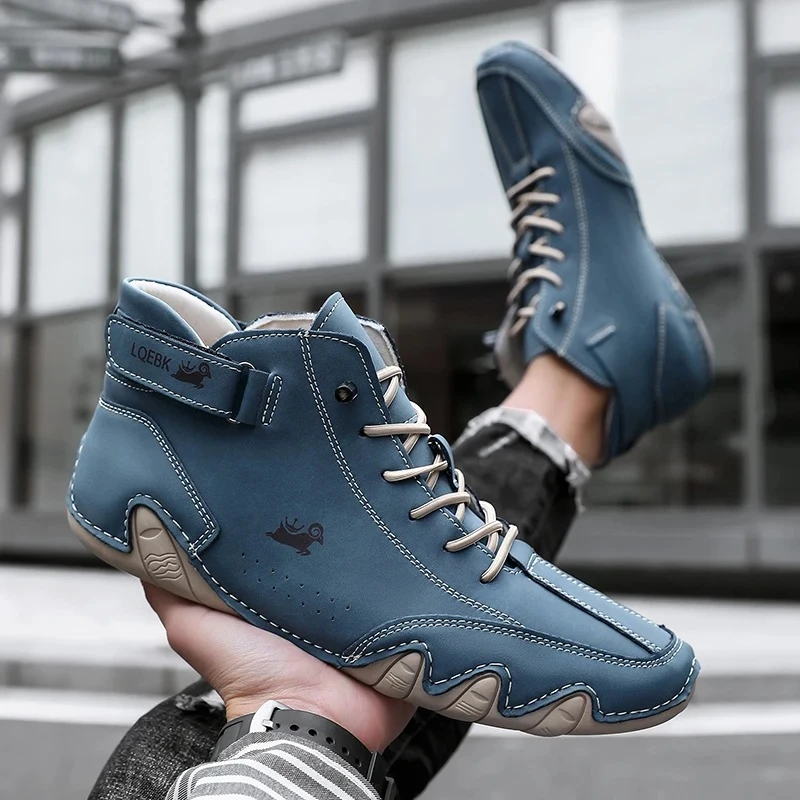 Boots for Men Casual High Top Sneakers Soft Sole Fashion Mens Slip-On Leather Dr