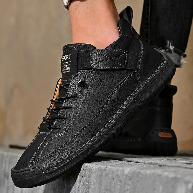 Handmade Leather Men Shoes Casual Slip On Loafers Breathable Leather Shoes Men F