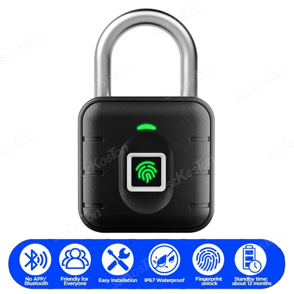Waterproof Smart Fingerprint Padlock Locker Dormitory Anti-theft Padlock Keyless