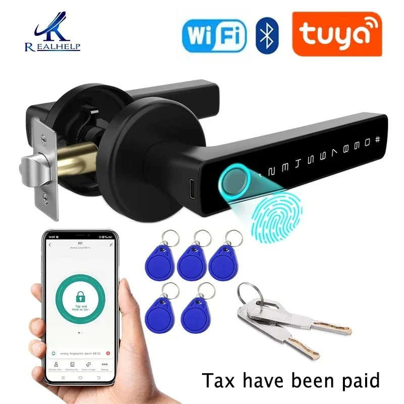 Fingerprint Door Lock Touchscreen Keypad Deadbolt Lock with Reversible Handle Tu