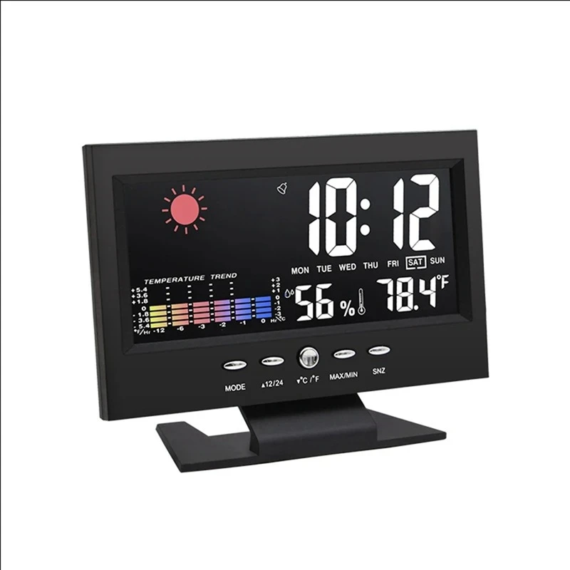 1Set Lcd Color Screen Digital Snooze Alarm Clock Temperature Humidity Time Date 