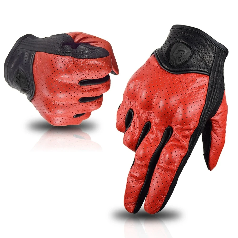 Genuine Leather Perforated Motorbike Gloves Men Women Retro Summer Motorcycle Mo