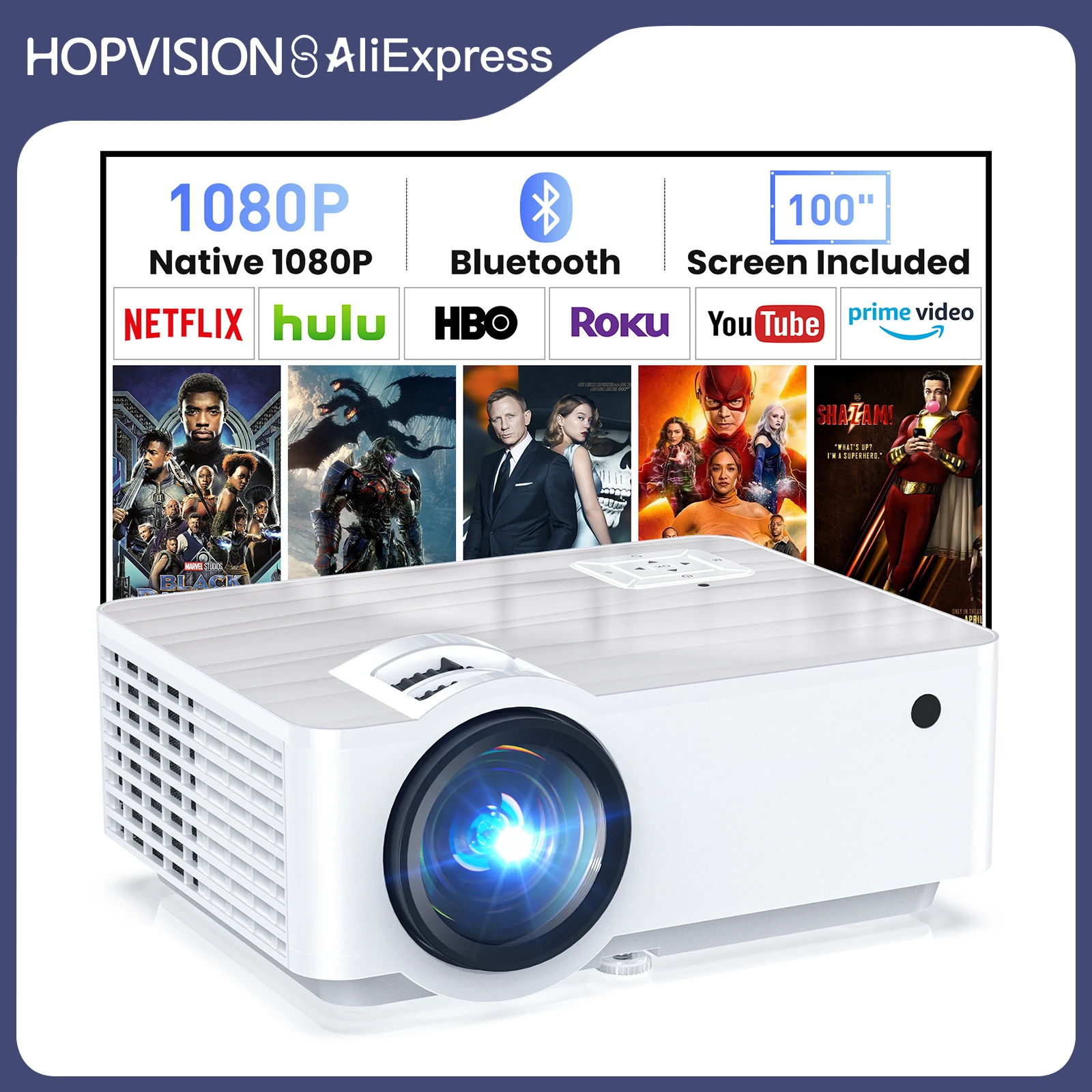 Full HD 1080P Projector Bluetooth 5.1, Portable Mini Projector 4K Home Cinema Su