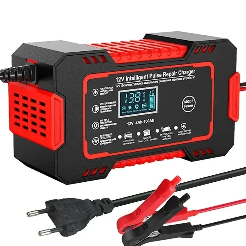Car Battery Charger 6V 12A Touch Screen Pulse Repair LCD Fast Power Charging Wet