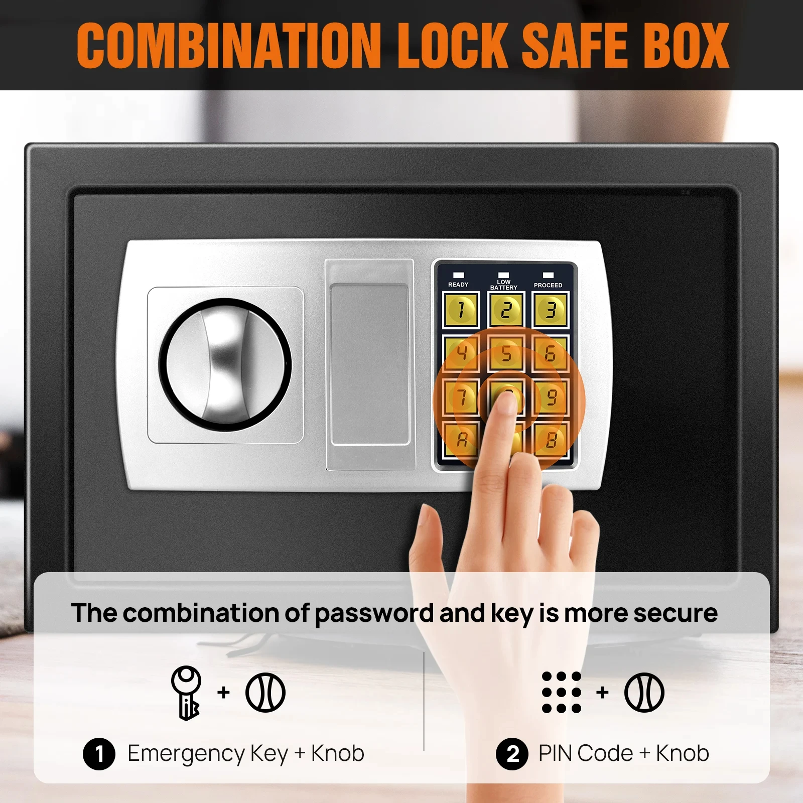 BRIEFNES 8.5L Anti-Theft Steel Safe with Double Keys & Electronic Lock, Heavy Du