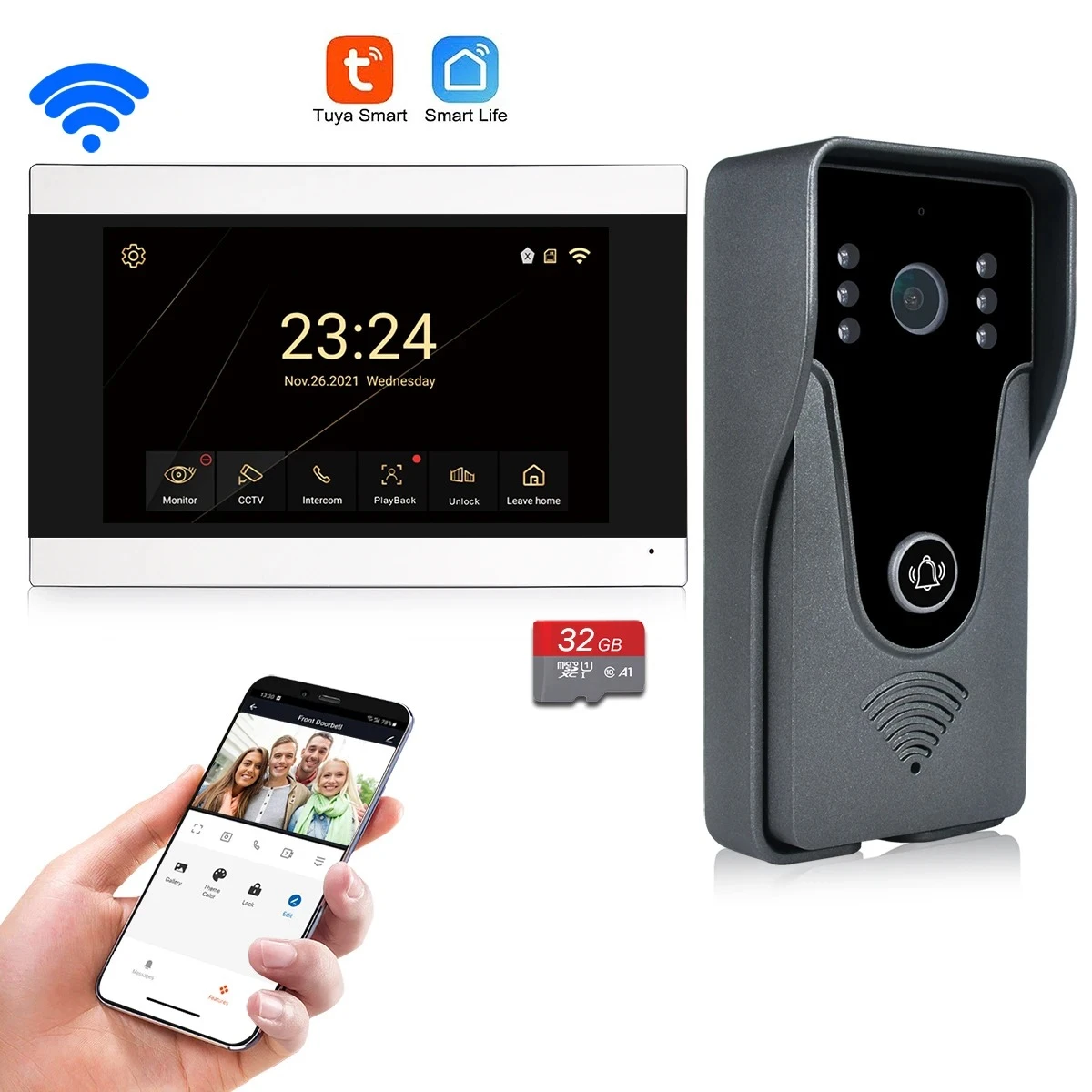 Wireless WiFi Video Intercom System 1080P Smart Video Doorbell for Home Touch Sc