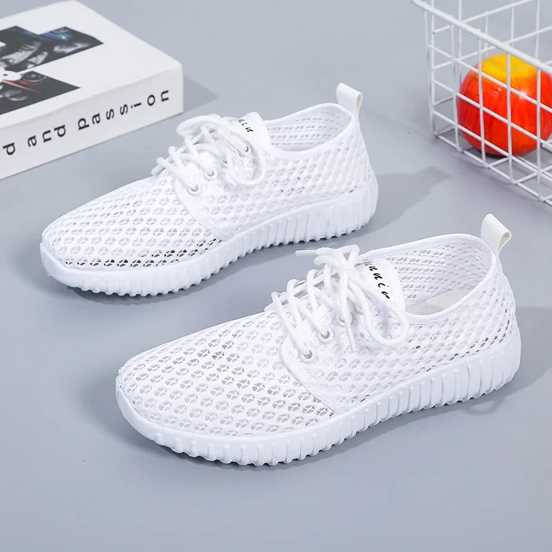 Women Fashion plus Size Breathable White Lace Up Shoes Lady Classic Round Toe An