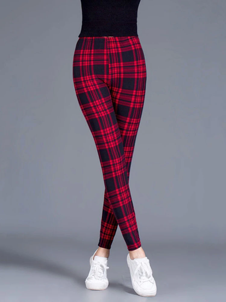 Plaid Leggings Women Khaki Exercise Grid Print Fitness Leggins Push Up Trousers Hot Workout Pants