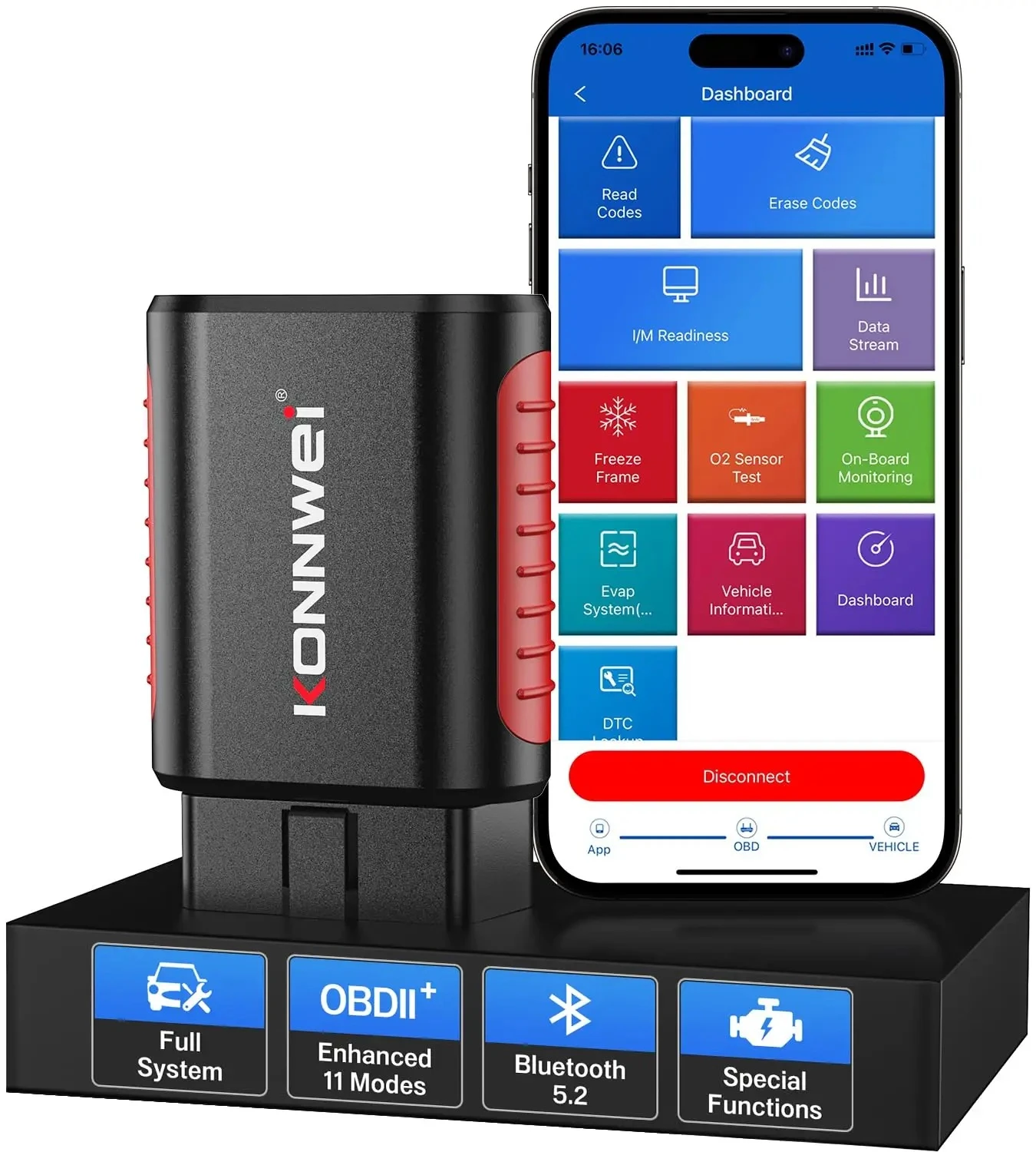 KONNWEI KDIAG Bluetooth Auto Diagnostic Tool Full System Car Scanner Code Reader Oil Reset Battery Match Serivce Free