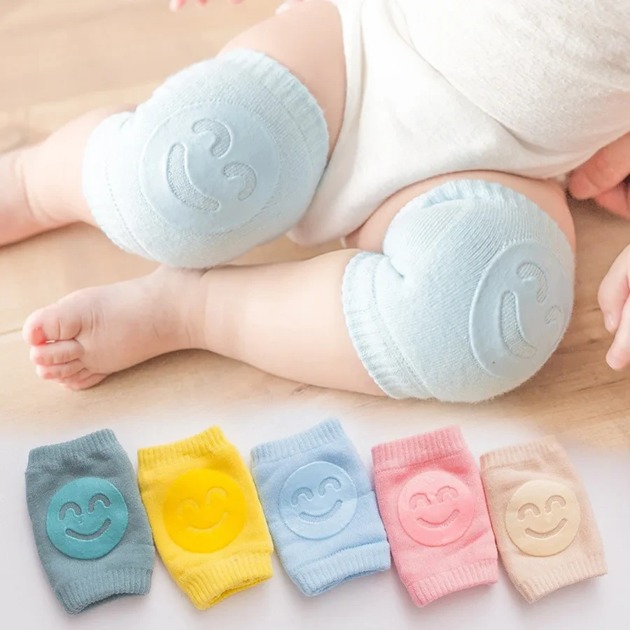 Summer Baby Knee Elbow Pads Anti-Slip Smiling Face Breathable Children Crawling Walking Knee Pads Infant Toddler Step Learning