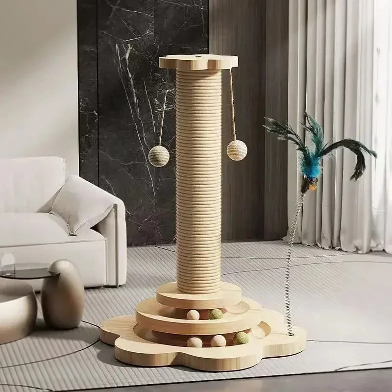 NEW Pet Toy Solid Wood Cats Turntable Funny Cat Stick Balls Durable Sisal Scratching Board Cats Supplies Cat Grab Column