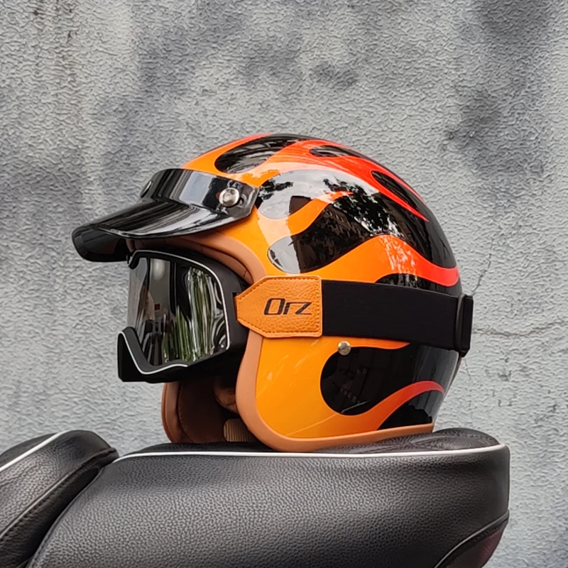 Retro semi-open motorcycle helmet cross-country motorcycle accessories motorcycle helmet 3/4 retro helmet in winter