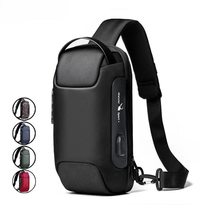 Shoulder Bag for Men Waterproof USB Man Crossbody Bag Anti-Theft Short Travel Messenger Sling Fashion Designer Chest Bag
