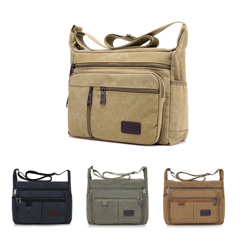 Unisex Canvas Shoulder Bag Casual Tote Travel Men's Crossbody Bag Luxury Men multi-pocket Messenger Bag High Quality Handbag