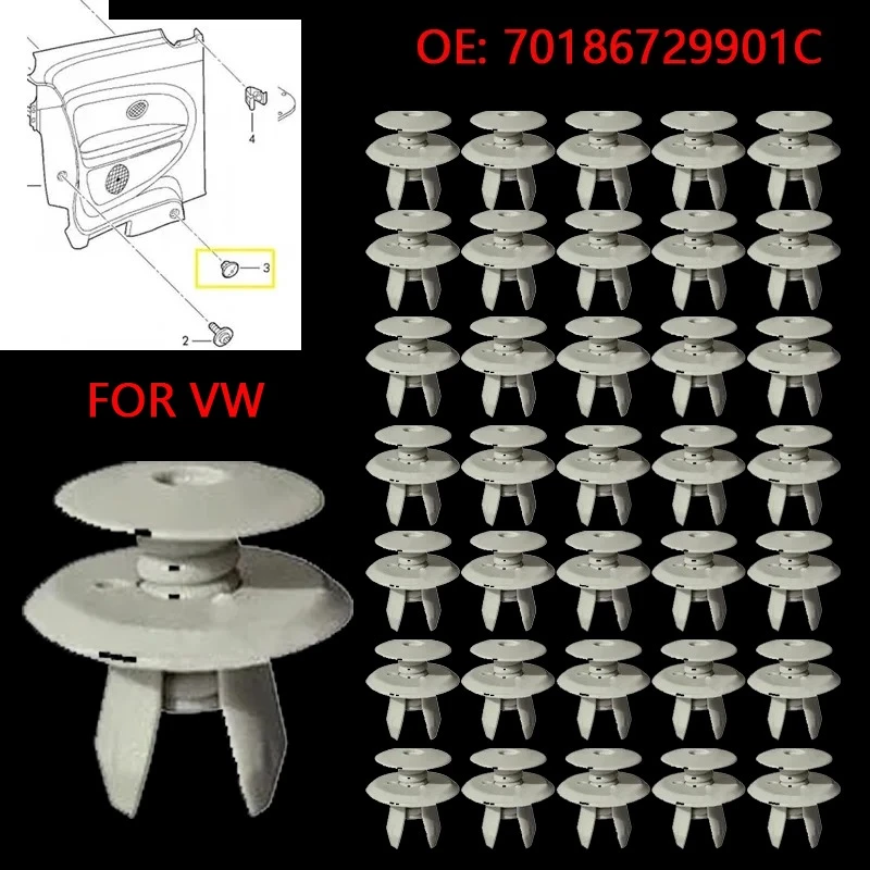 50Pcs Car Bumper Clips Interior Trim Push Type Retainer 701867299 For VW T4 T5 Transporter Eurovan Car Plastic Rivets Accessory