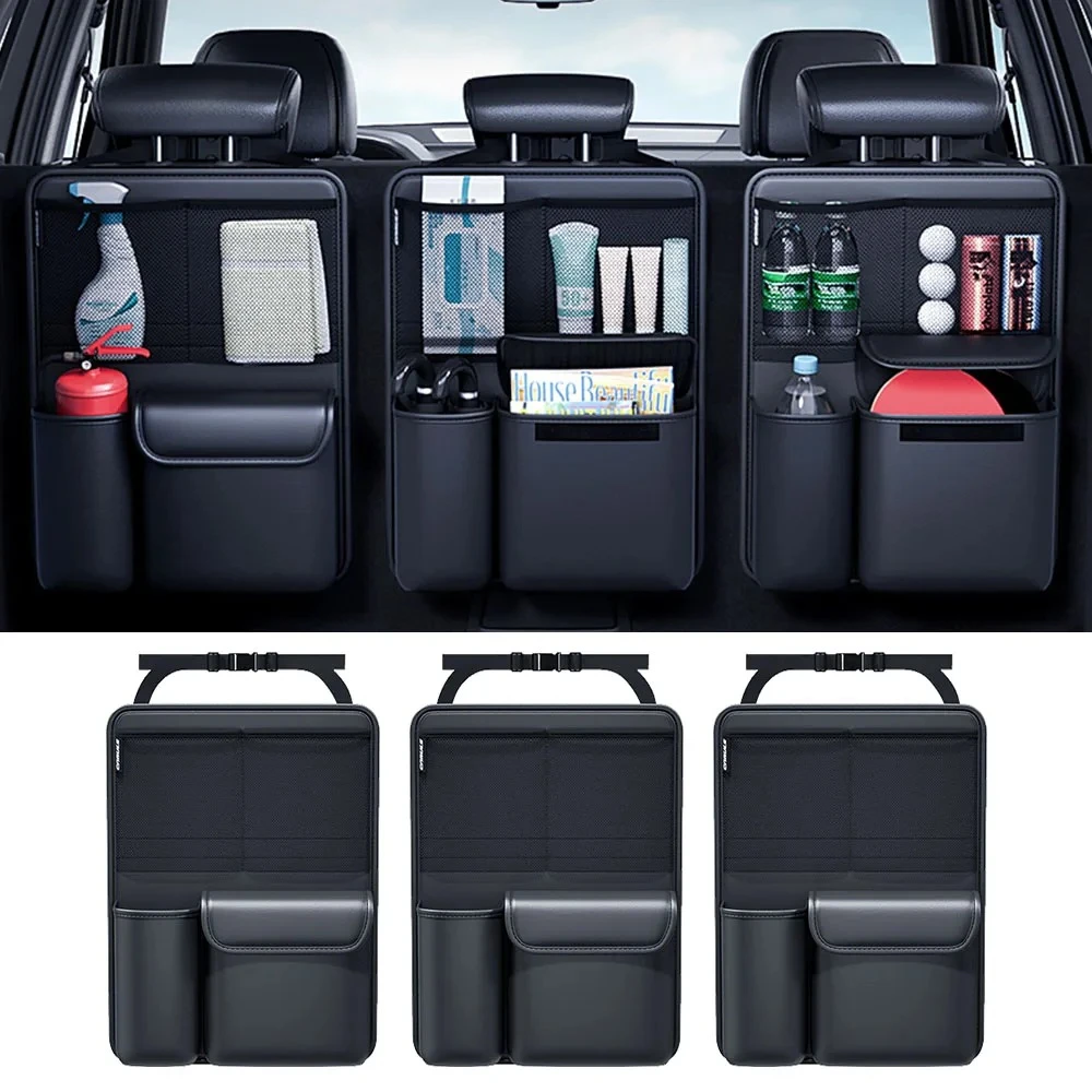 Rear Seat Trunk Organizer For Car Truck SUV Van Auto Seat Back Pocket Leather Pouch Large Capacity Car Backseat Storage Bag