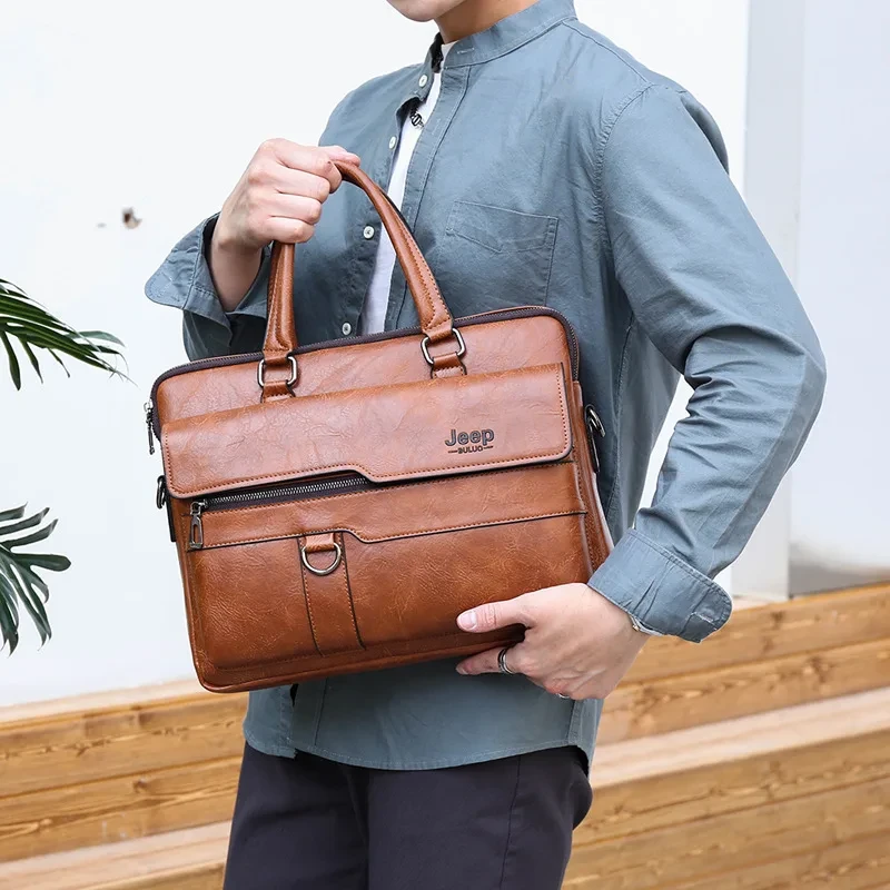 Men's Casual Business Handbag Single Shoulder Bag Office Travel Laptop Bag Vintage Men's Briefcase Neutral Minimalist Style