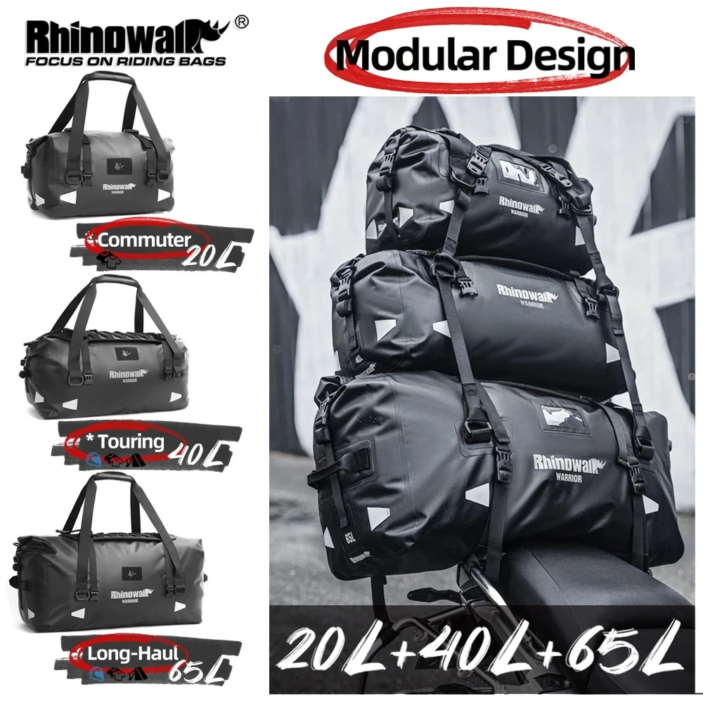 Rhinowalk Motorcycle Tail Pannier Dry Bag Waterproof 20L-65L Luggage Travel Saddle Top Box Free combination Motor Accessories