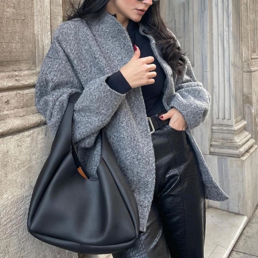 Women's Casual Color Stand Up Collar Single Breasted Large Pocket Loose and Comfortable Long Sleeved Jacket