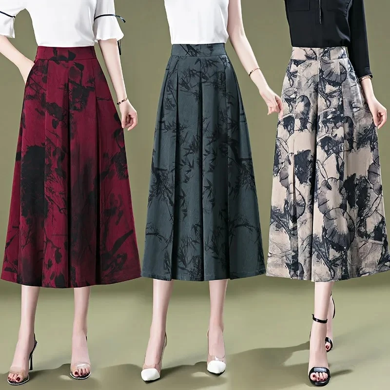 Loose High Waist Thin Wide Leg Pants Women's Summer Fashion Skirt Pants Casual Mom Jeans Mid-Term Seven-Eight Length Pants