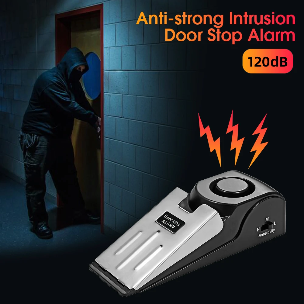 Wireless Door Stop Alarm System 120dB Loud Home Security Anti-Theft Door Block System Portable Doorstop Preasure Alarm