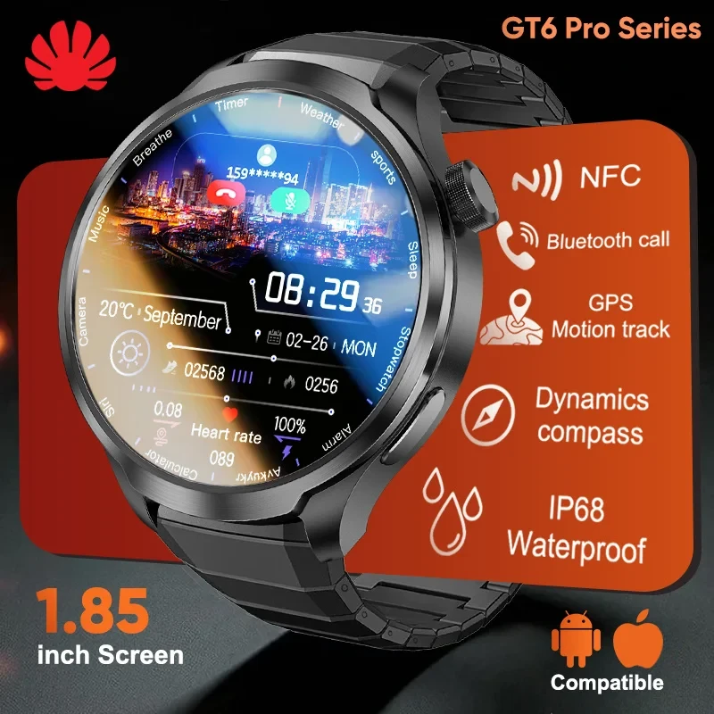 GT6 Pro Smart Watch Global Version GPS Tracking Compass NFC IP68 Waterproof BT Call Ceramic and Titanium Smartwatch iOS