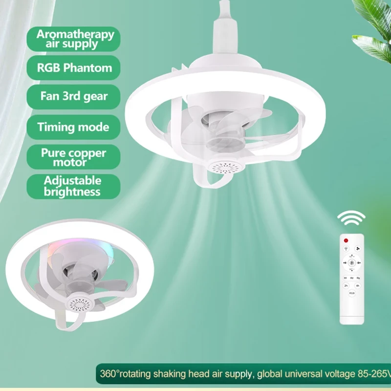 360°Rotating E27 Ceiling Fan Bulb LED Light with Remote RGB Color Dimmable Ventillator Lamp for Home Lighting