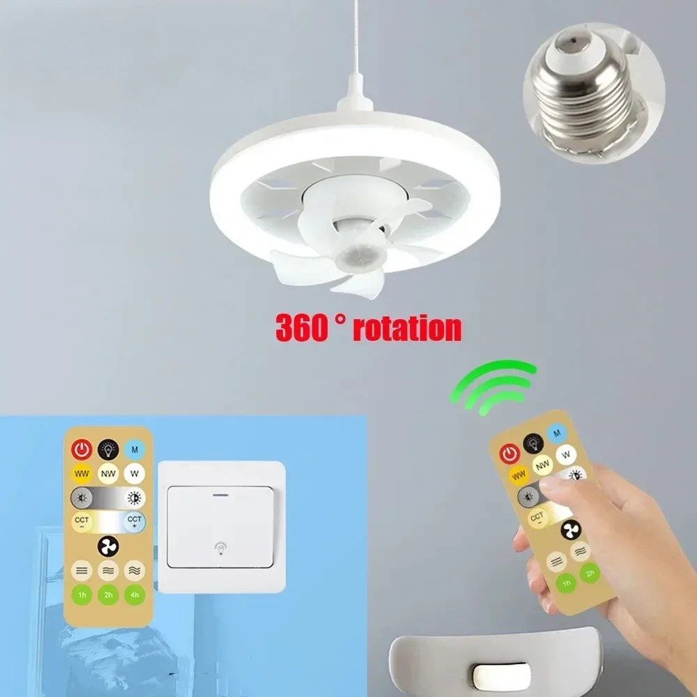 60W Ceiling Fan LED Lamp with E27 Base Socket Fan Lamp Remote Control Modern Ceiling Fan for Bedroom Living Room Kitchen