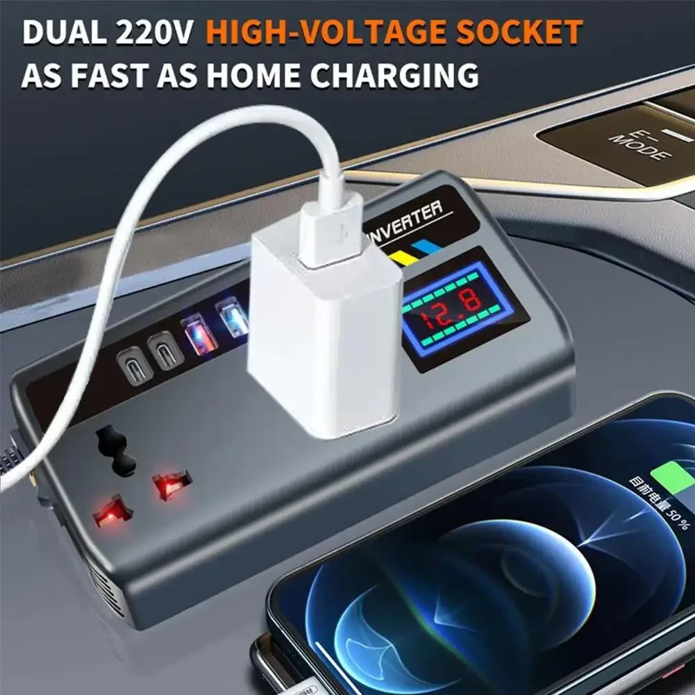 Car Inverter Converter 12V/24V To 220V Fast Charging Ports Portable Automotive Charger Inverter 3 USB Ports Vehicle Inverter