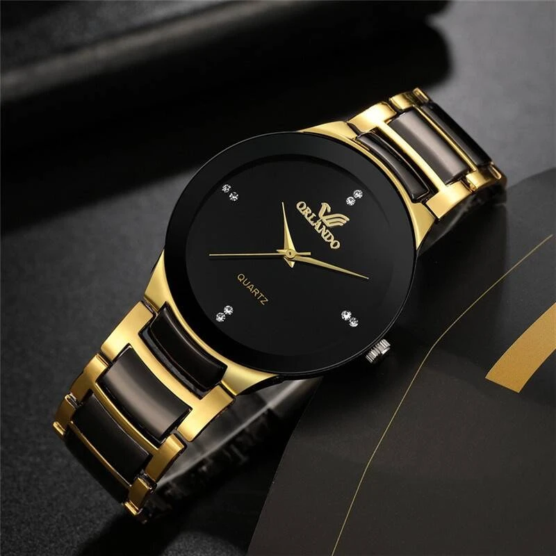 Fashion Couple's Watches Luxury Women Quartz Watch Men Business Watches Black Steel Band Male Analog Quartz Watch