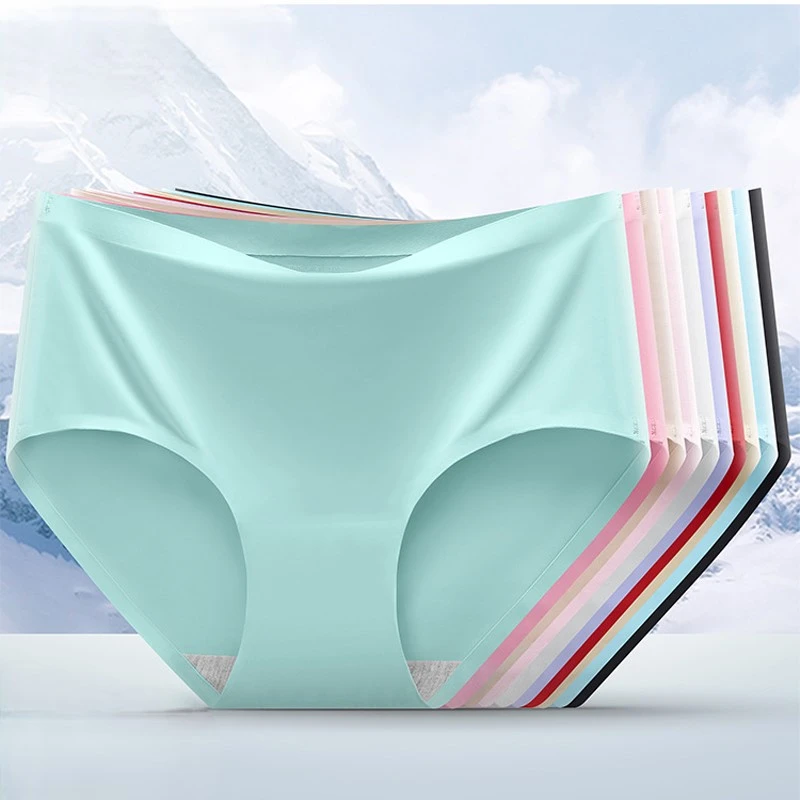 3Pcs Seamless Ice Silk Underwear For Women Sexy Invisible Comfort Briefs Mid-waist Women's Panties Breathable Lingerie