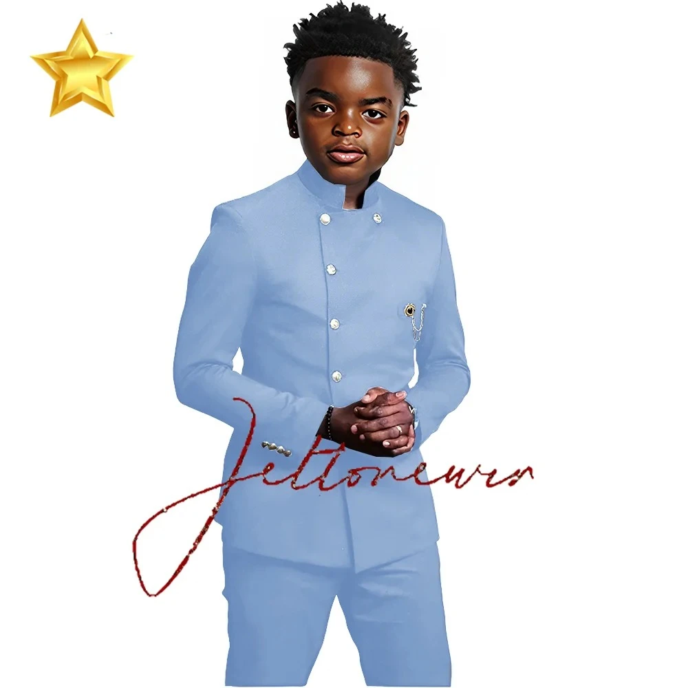 Elegant African Style Boy's Suit Stand Collar Blazer and Pants 2 Piece Casual Business Kids Wear