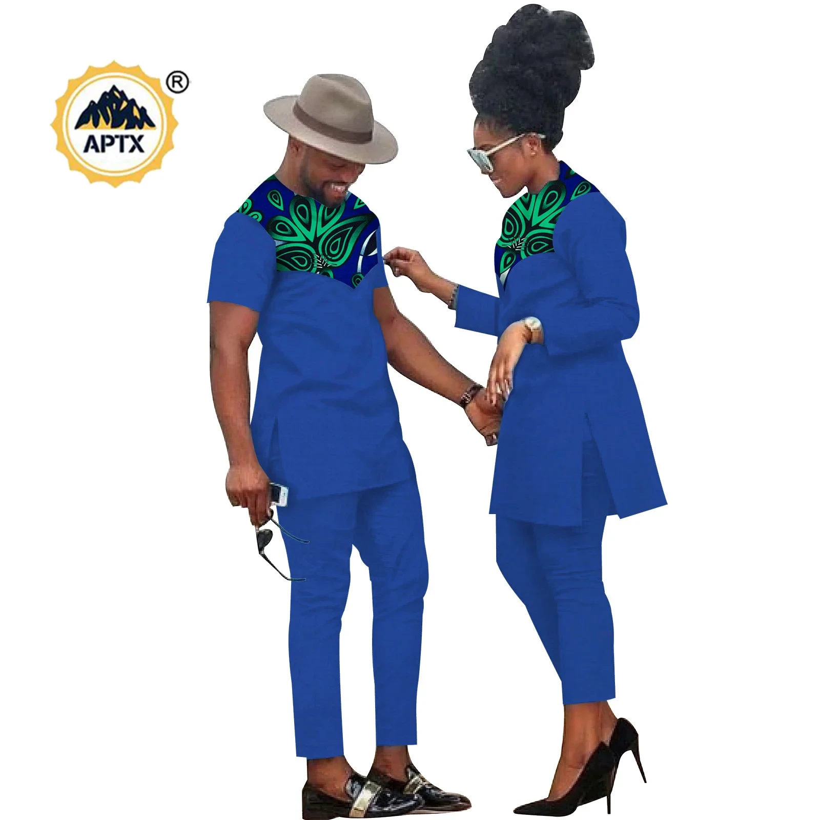 African Clothes for Couples Bazin Riche African Women Ankara Print Clothes Match Men Outfits Handmade Top and Pants Sets S20C001