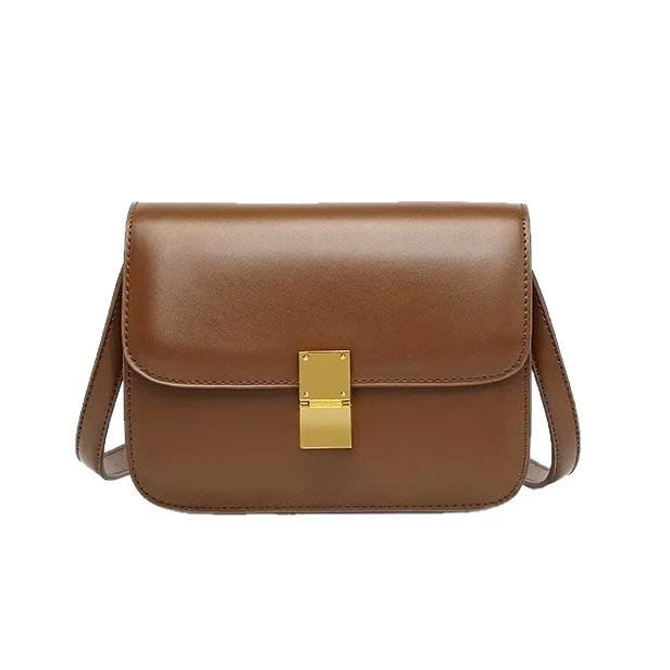 Street Style Square Bag Women's Crossbody Flat Pattern Tofu Fashion Versatile Small Square Bag Lock Buckle Opening Soft Leather