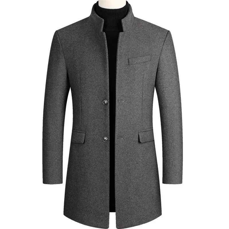Men's Woolen Coat Mid-Length Cotton-Enhanced Thickened Autumn Winter Jacket Casual Style Chinese Brand Outerwear Coat