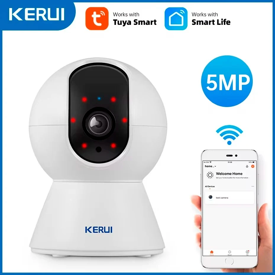 KERUI Mini Indoor Wireless 5MP Tuya Smart WiFi IP Camera Home Security CCTV Surveillance Camera With Auto Tracking Onvif