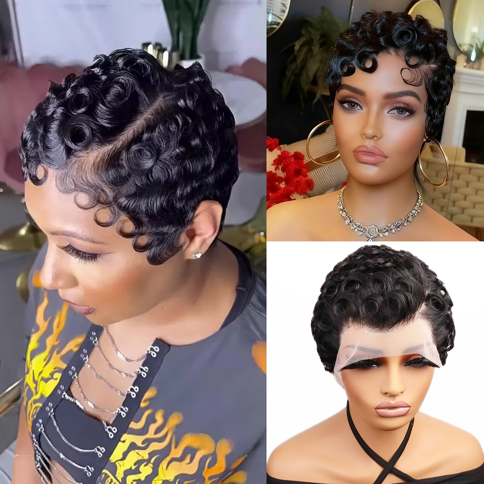 Curly Lace Frontal Wig 13x4 HD Lace Wig Human Hair Short Curly Human Hair Wigs 180% Density For Women