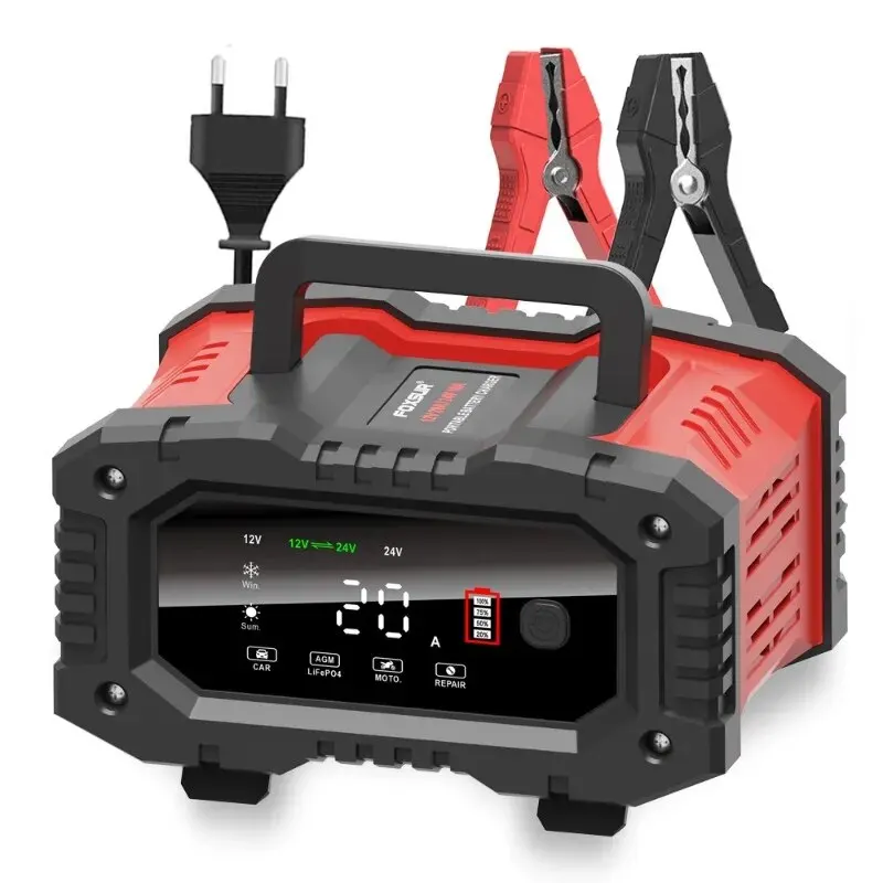 20A/10A Car Motorcycle Battery Charger 12V/24V Smart Charger Lithium AGM GEL Lea