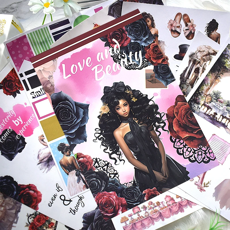 20Sheets Beauty Lady Sticker Book Vintage Aesthetic Decorative PET Washi Sticker