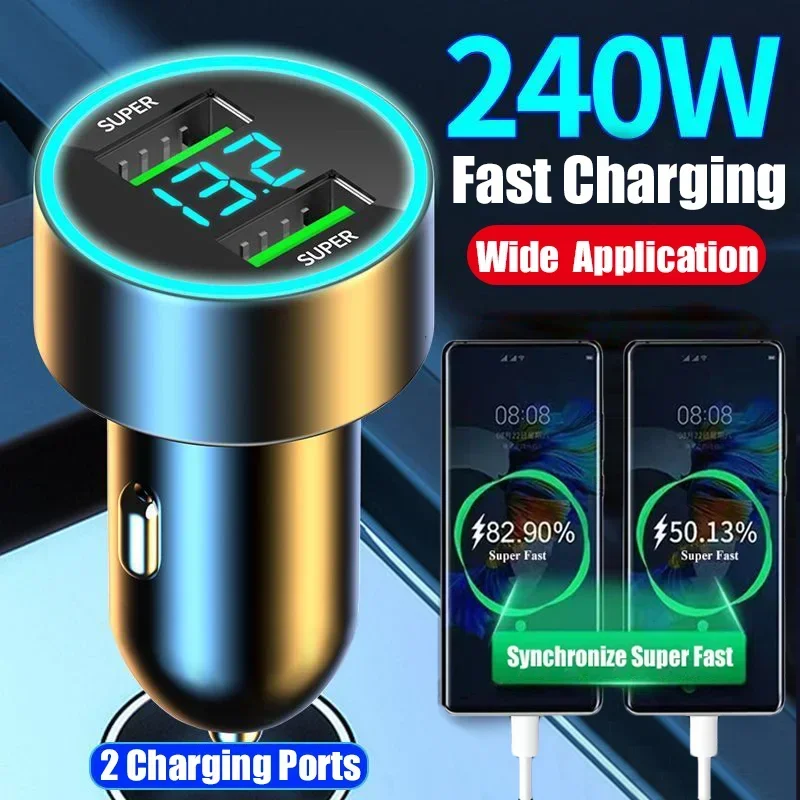 240W Car Charger Fast Charging 2 USB Ports Adapter for IPhone Samsung Xiaomi Qui