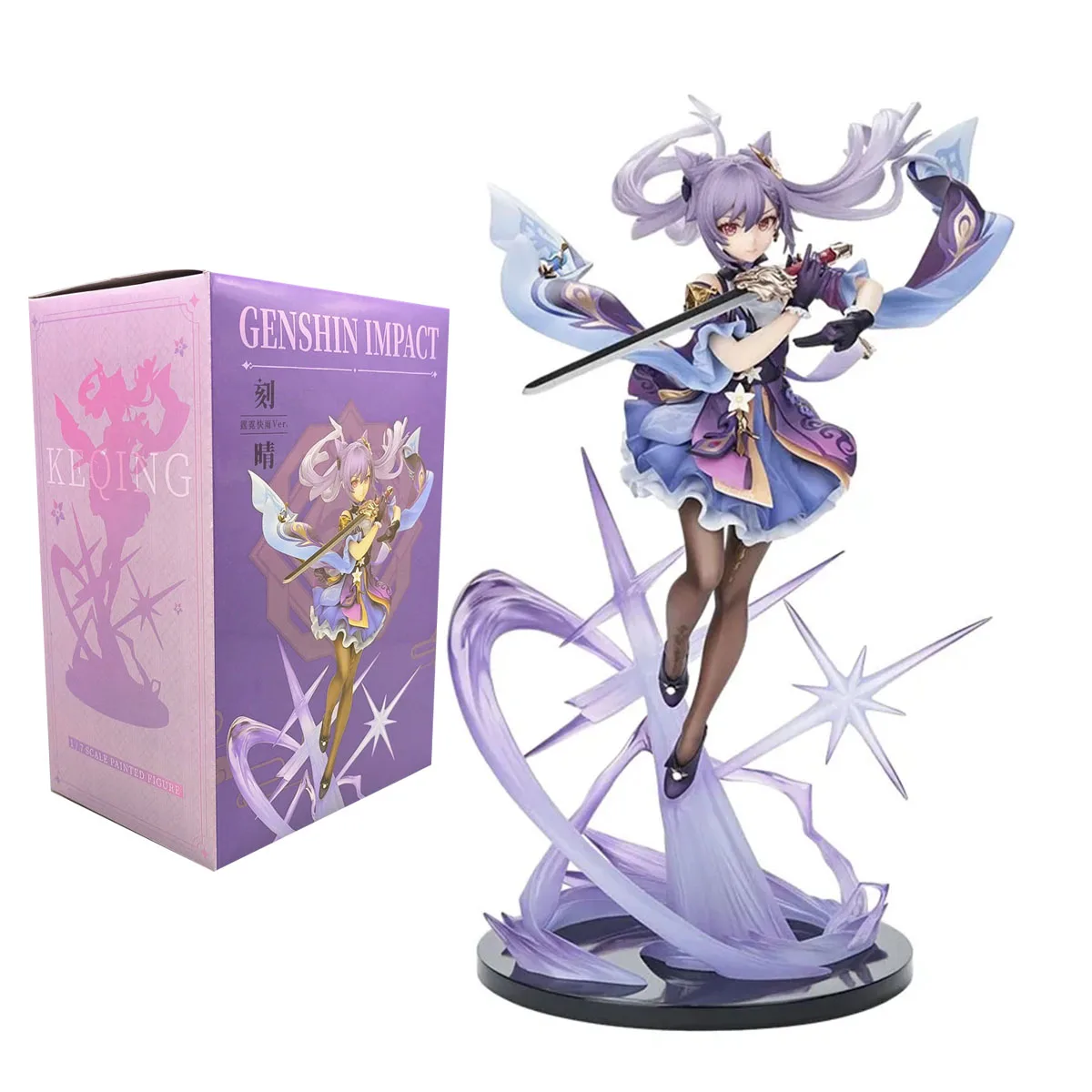 25CM Anime Figure Genshin Impact Keqing Swing A Sword Standing Sword Hu tao Mode
