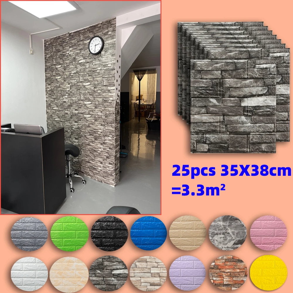 25pcs 3D Wall Stickers Self Adhesive Wallpaper Panel Home Decor Living Room Bedr