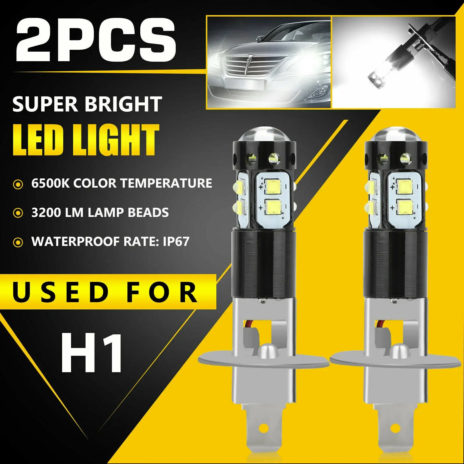 2PCS H1 LED Car Headlight 9005 9006 H8 H9 H11 H16 3200Lm 12V 100W 880 6000K Whit
