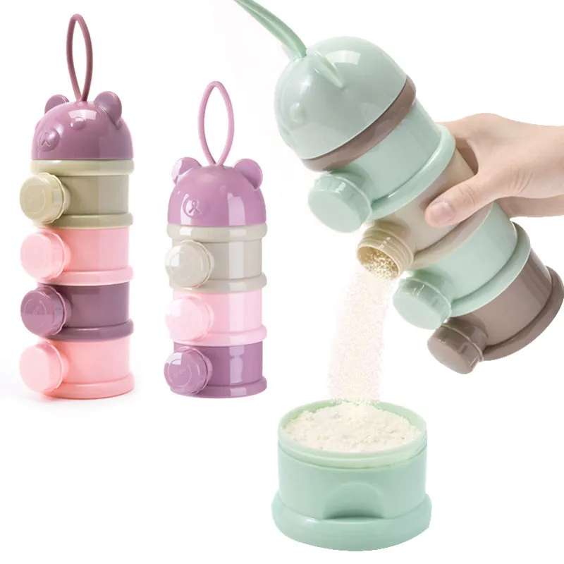 3/4Layer Bear Style Portable Baby Food Storag Box Multiple Openings Cereal Carto
