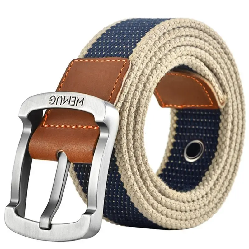 3.5cm Outdoor Canvas Men's Belt Solid Color Black and Red Striped Woven Alloy Pi