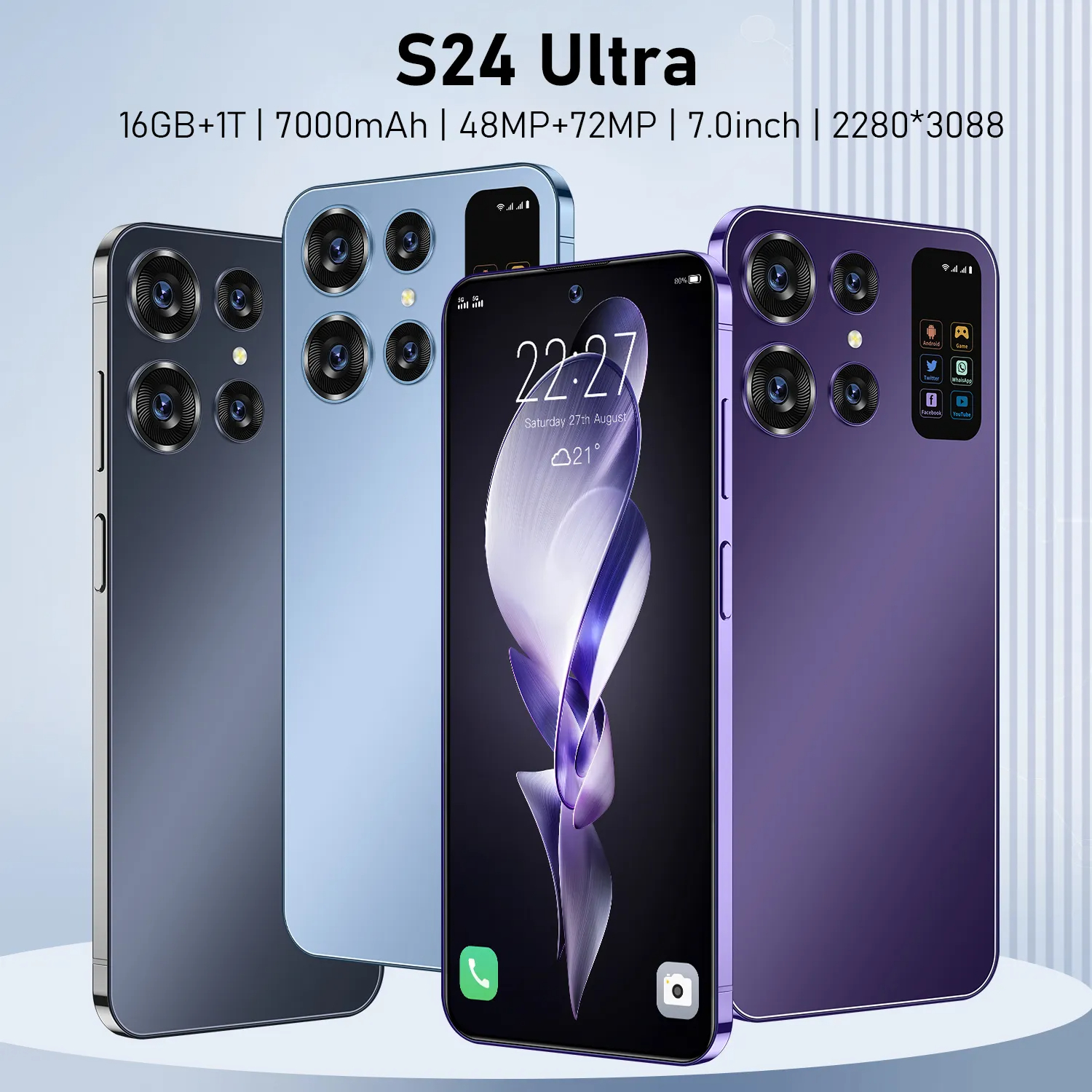 Global S24 Ultra 7.0HD Screen 16G+1T Smart Phone 7000Mah Android13 Celulare Dual