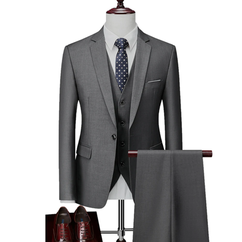 3 Pcs Suits Set Blazers Jacket Pants Vest Fashion New Men Casual Boutique Busine