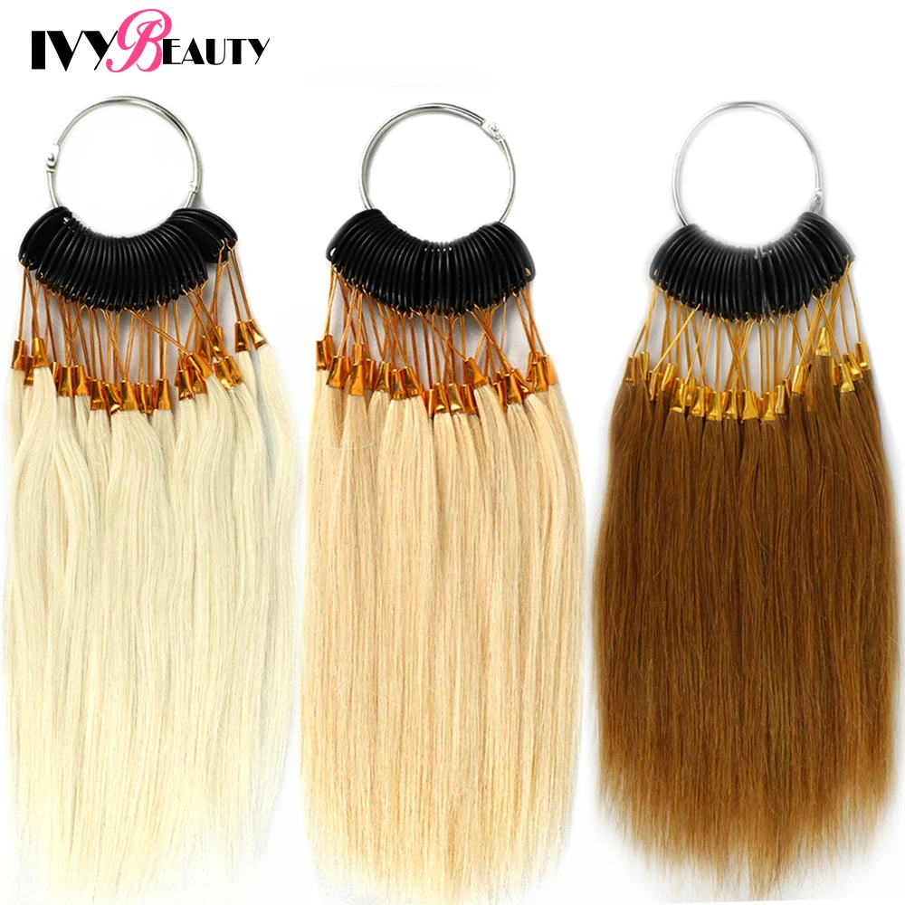 30 Strands/Set Hair Color Rings 100% Human Hair Swatches Test Color With Gold Bu
